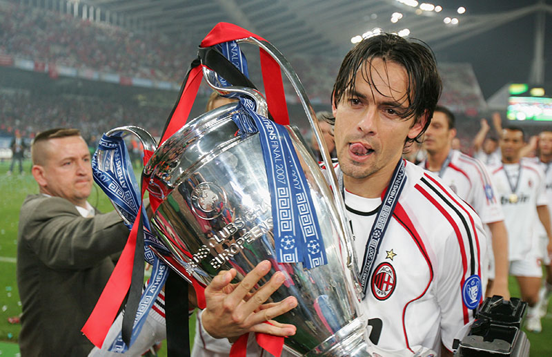 Filippo Inzaghi of Milan celebrates with the trophy following his teams 2-1 victory during the UEFA Champions League Final match between Liverpool and AC Milan at the Olympic Stadium on May 23, 2007 in Athens, Greece. (Photo by Alex Livesey/Getty Images)