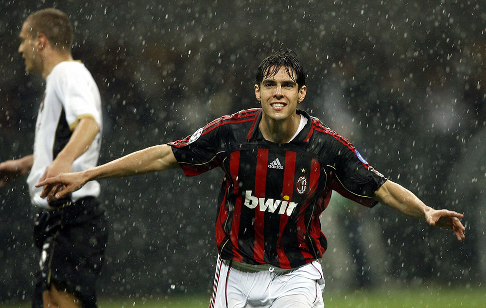Kaka celebrates scoring during the Milan-Manchester United Champions League semi-final at Stadio San Siro on the 2nd of May 2007 (ANDREW YATES/AFP/Getty Images)