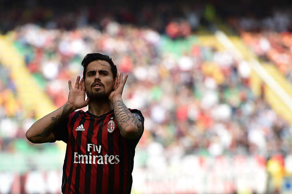 Suso celebrating his goal during Milan-Palermo at Stadio San Siro on the 9th of April 2017. (Photo by Tullio M. Puglia/Getty Images)