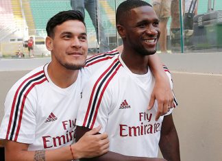 Gustavo Gomez and Cristian Zapata during training at Stadio San Siro. (@acmilan.com)