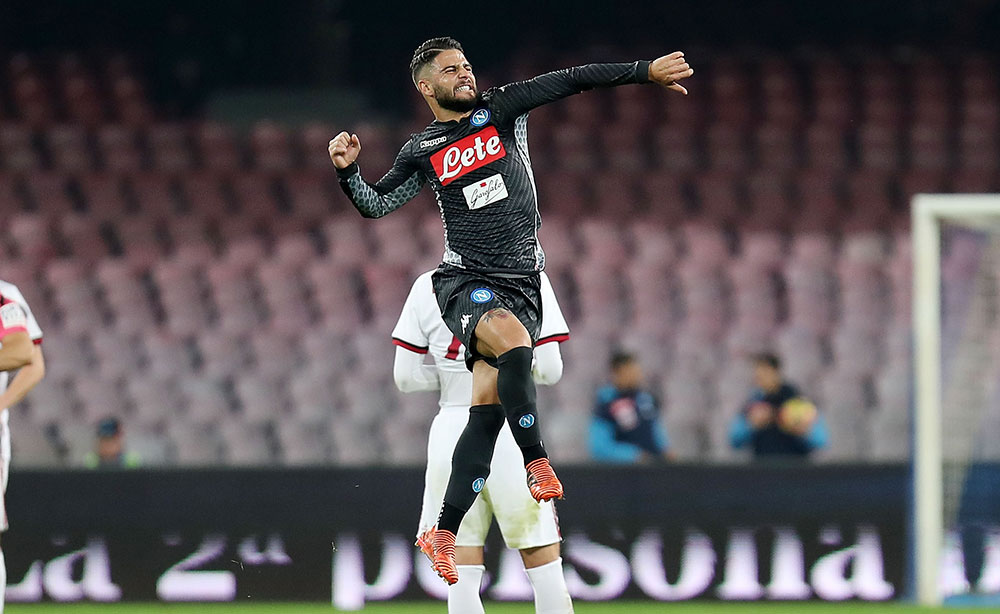 Lorenzo Insigne celebrating during Napoli-Milan at Stadio San Paolo on November 18, 2017. (Photo by Francesco Pecoraro/Getty Images)