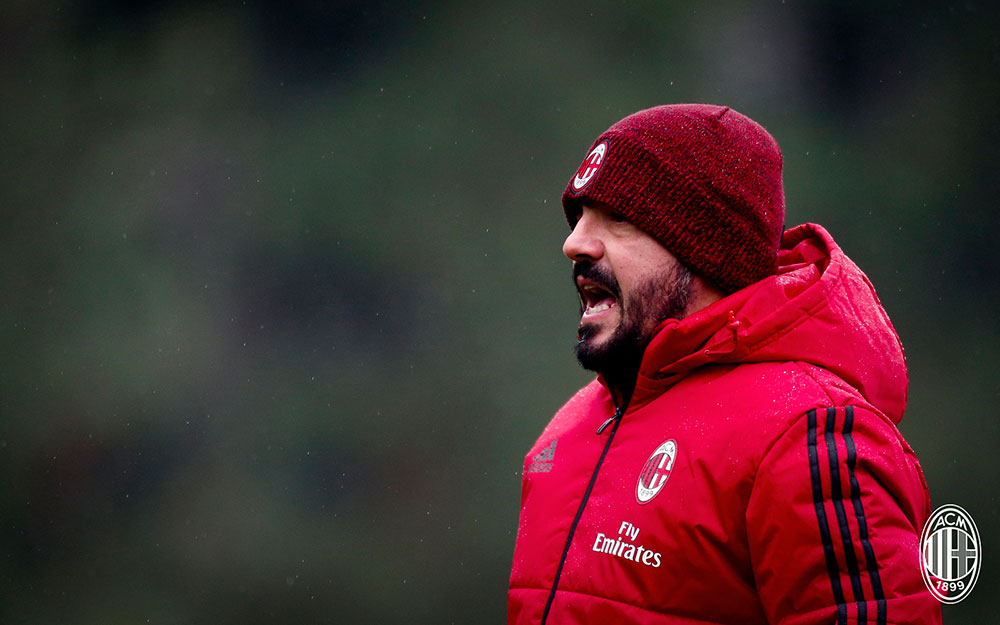 Gennaro Gattuso during training at Milanello. (@acmilan.com)
