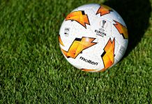 A UEFA Europa League football on the field during F91 Dudelange training session at Stade Aloyse Meyer on September 17, 2018. (JEAN-CHRISTOPHE VERHAEGEN/AFP/Getty Images)